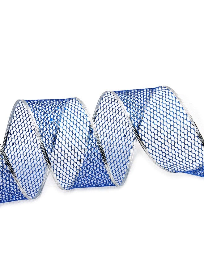 Jades : Christmas Mesh Glitter Ribbons - Set of 2 (Blue and Silver) - Image 2